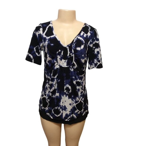 NEW Direction Short Sleeve Top  Small Black White Blue   Polyester/Spandex - Picture 1 of 4